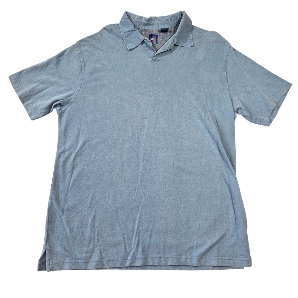 Jantzen Men Blue Short Sleeve V-Neck Polo Shirt Cotton Pique Large L 100% Cotton
